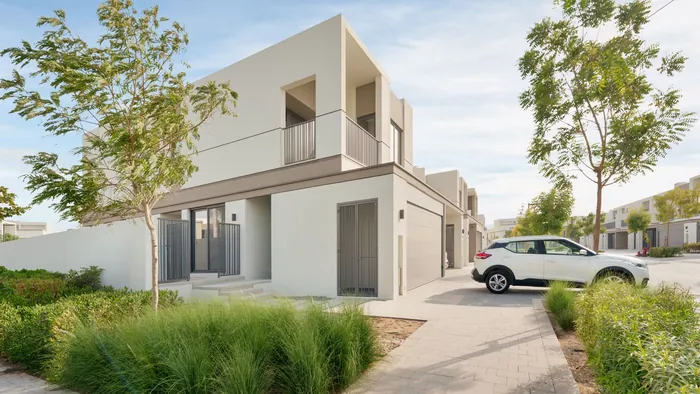 Modern townhouse on a landscaped street